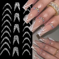 Reflective Glitter 3D Nail Sticker Sparkly Gold Silver Line French Tips Decals DIY Nail Art Sliders 