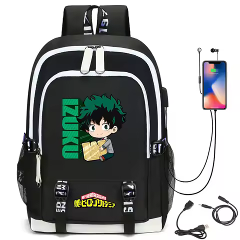 My Hero Academia Izuku Backpack with USB Charging Port Cute MHA Cosplay Bookbag for Boys Girls Gift 