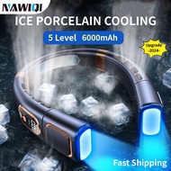 【Ready Stock】Neck Fan Portable cooler 6000mAh, Bladeless Neck Fan 5-Speeds strong wind USB LED Displ