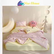 Quilted Quilt Set 4 cotton Bedding Set, quilted blanket with Karo plaid pattern, cool blanket_ Nice 