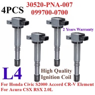 4PCS Ignition Coils 30520-PNA-007 099700-0700 For Honda Civic S2000 Accord CR-V Element Acura CSX RS