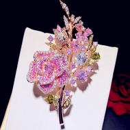 High-End Crystal Flower Brooch Trendy Small Fresh Pink Crystal Zircon Corsage Pin Accessories Jewelr