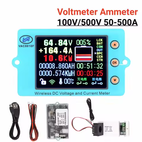 DC 500V 100A 200A 500A Wireless Voltage Meter Voltmeter Ammeter Solar Battery Charging Coulometer Ca