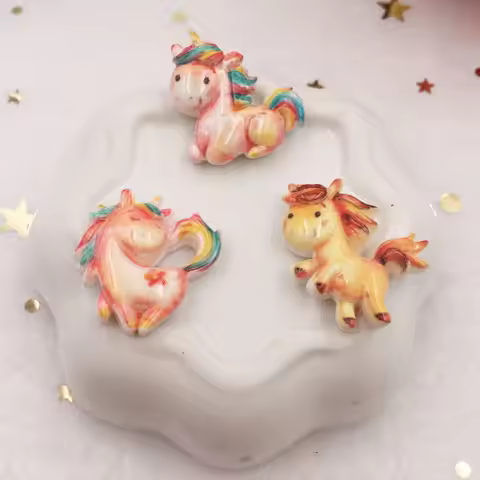 10pcs Lovely Resin Cabochon Colorful Unicorn Flat Back Figurine Stone Appliques DIY Wedding Scrapboo