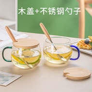 Green apple high-value heat-resistant glass with lid breakfast oatmeal cute flower tea cof青苹果高颜值耐热玻璃