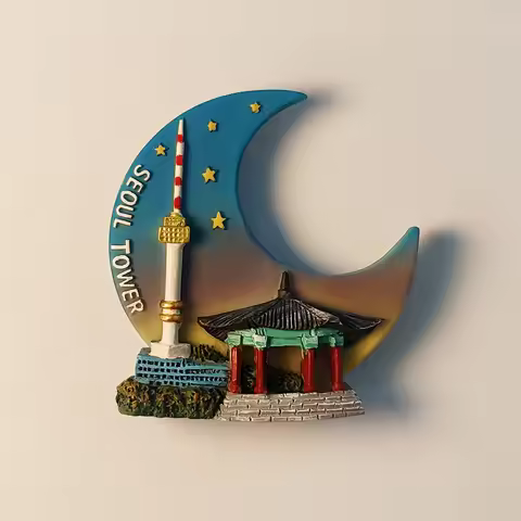 South Korea, Seoul, N Seoul Tower, Moon, 3D Stereoscopic, Tourism Souvenirs, Resin Painting, Refrige