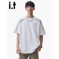 It izzue Official Open-Line Design Short-Sleeved T-Shirt Men's Summer Breathable Ice Silk Deconstruc