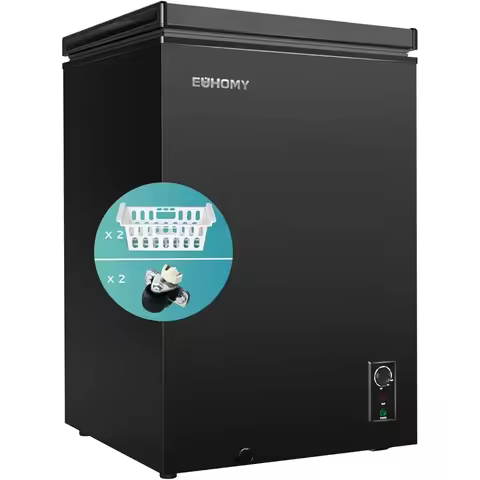 3.5 Cu.ft Chest Freezer with Wheels, Compact Deep Freezer with Adjustable 7 Tiers, Silent Mini Freez