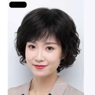 Rambut Palsu Keriting Pendek Wig Wanita Full Kepala Wig Ibu Tua Medium Rambut Pendek Wanita Wig Ibu