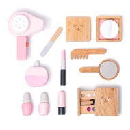 Wooden Beauty Salon Toys for Girls Makeup Playset 12 Piece Kit with Makeup, Brush, Mirror and Cosmet