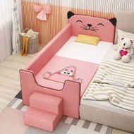 全城熱賣 - 實木兒童床,帶護欄拼接床,床邊加寬嬰兒單人床 (**樓梯款**+200長+80寬+40高cm+床墊) (粉色)#H099026571