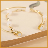 ✭ ◝ ✼ Ins Not Allergic Natural Hetian Jade Double Beads Bracelet + Bangle Set For Women -AOER