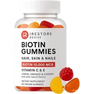 iRestore Biotin Gummies 10,000 mcg - 3 Natural Fruit Flavors, Hair Vitamins Multi Supplement for Hai