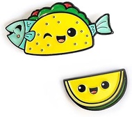 Enamel Pin Set (2 Pins Per Set) for Backpack, Bag, Lapel, Kawaii Button Collector - Fish Taco & Lime