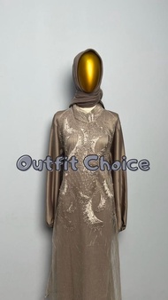 GUZELIM DRESS BAHAN SATIN ROBERTO GAMIS BAHAN SATIN MIX OUTER BRUKAT GAUN MAXI ELEGAN RESLETING DEPA