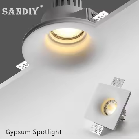 SANDIY Recessed Ceiling Lights Gypsum Spotlights GU10 Led Spot Lamp Square Round COB Downlights 7W/1