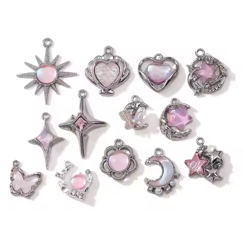 5pcs Pink Diamond Set Y2K Small Pendant DIY Necklace Bracelet Women's Jewelry Gift for Friends and F