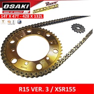 Yamaha R15 VER.3 XSR155 Osaki Lucky Gold Chain & Sprocket Set [Made Thailand]