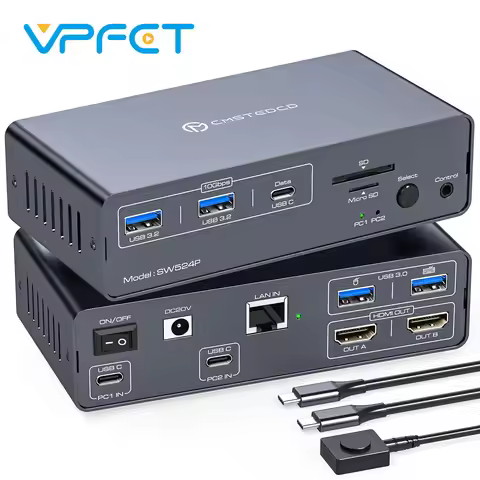 USB C KVM Switch Dock 2 in 2 Out 4K@60Hz HDMI KVM Docking Station for 2 Computers Share 2 Monitors w