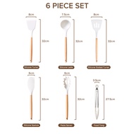 JEETEE Silicone Kitchen Utensils Set 6Pcs/3Pcs Wooden Handle Food Grade Heat-resistant Non-stick Sil