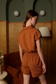 [ FAFALU  Marni Set ]  Shorts  ชุดเซทเสื้อเชิ้ตครอปและกางเกงขาสั้น (Pre Order  7-14 วัน)