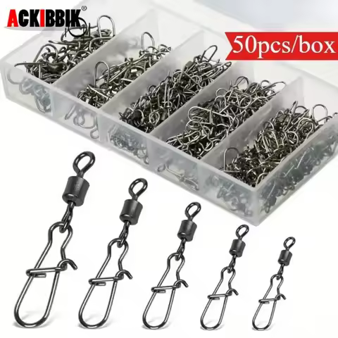 Ackibbik 50pcs/ Box Fishing Swivels Snap Swivels Barrel Swivels with Snaps, Fishing Swivels Saltwate