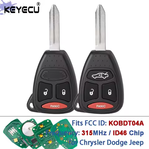 KEYECU 315MHz ID46 Chip FCC ID: KOBDT04A Replacement Remote Key Fob for Chrysler 200 300 PT Cruiser,