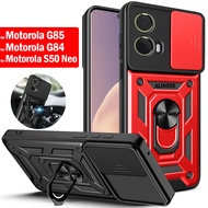 Slide Camera Lens Protection Case For Motorola G85 Armor Hybrid Ring Stand Holder Back Cover For Mot