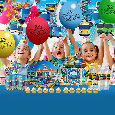 Tayo the Little Bus Supplies Birthday Tableware Set Tablecloth Napkins Birthday Party Tablecloth Pla