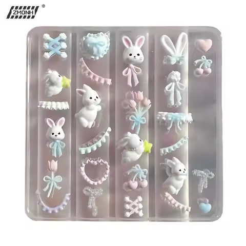 [H]Lace Bowknot Bunny 3D Silicone Mold Nail Art Decoration Nails DIY Design Silicone Nail Template N