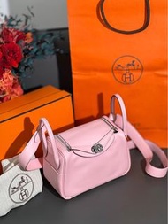Hermes Lindy Hermes愛馬仕mini lindy 3Q櫻花粉swift皮銀扣Z刻