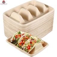 50Pcs Taco Plates Reusable 3 Compartments Taco Serving Plates Stackable Taco Tray Holder No Mess Tac