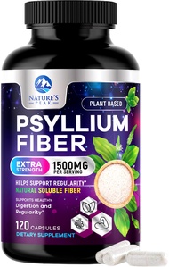 Psyllium Husk Powder Caps 1500mg - Non-GMO, Natural Soluble Fiber for Daily Digestive Health & Regul