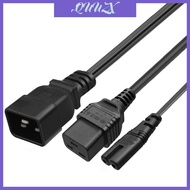 QUU 32cm 1ft IEC320 C20 to IEC320 C7 + C19 Power Cord 1 in 2 Out Y-splitter Adapter Cable Extension Wire Line Black