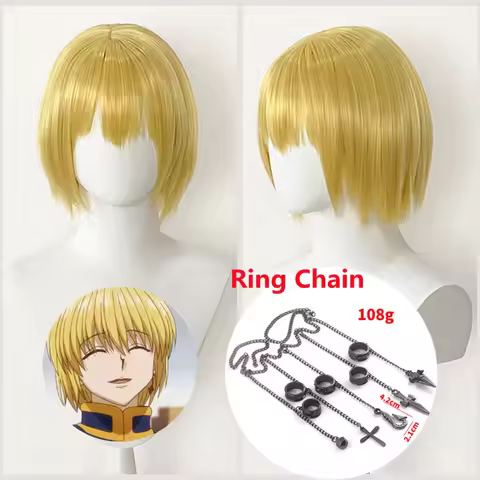 Anime HUNTER×HUNTER Cosplay Kurapika Wig Heat Resistant Synthetic Hair Kurapika Wigs + Wig Cap +Ring