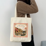 Tote bag with lock in Hoi An Vietnam image, Hoi An festival canvas tote bag, typical lantern, thick 