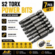 7PCS S2 5-Point Torx Power Bit Set T10-T40 50mm 1/4" Hex Shank Screwdriver Bits