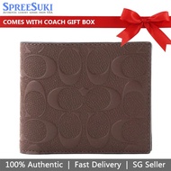 Coach Men Men Wallet In Gift Box Compact Id Wallet In Signature Crossgrain Leather Mahogany Brown # F75371