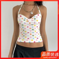 [HMYY] Ready Stock~American Sweet Spicy Polka Dot Print Sexy Halterneck Vest Women Summer Dopamine V