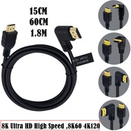 HDMI 2.1 Cable with Up/Down/Left/Right 90-Degree Plug, 0.15m/0.6m/1.8m, Supports 4K@120Hz & 8K@60Hz 