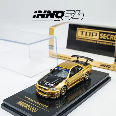 INNO 1:64 Metal Gold GTR R34 TOP SECRET modified JDM alloy car model