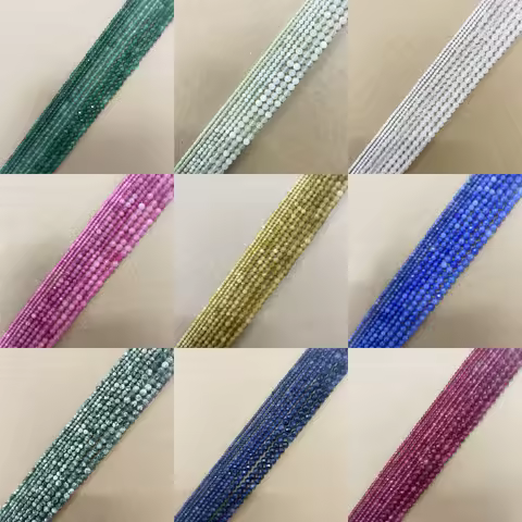 10 Styles Small Diamond Cuts Faceted Green Color Jade Round Loose Beads 15" 2 3 4MM Pick Size For Je