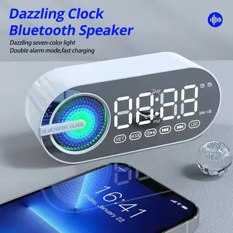 TCE G30 Mirror Clock Wireless Bluetooth Speaker USB LED FM Colorful Atmosphere Light Heavy Portable