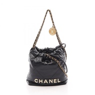 【二手】香奈兒 CHANEL 22 Mini 2WAY AS3980 黑色羊皮（綿羊皮） CHANEL22 Matelassé Mini 鏈條單肩包 女士二手 A