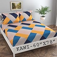 KAWI Cotton Feel 200TC Double Bedsheet Queen Size 78x60 Inches with Elastic Fitting with 2 Pillow Co