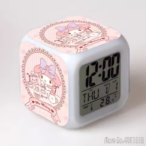 Anime Meiledi Cartoon Alarm Clock Creative Student 8x8x8cm LED Cube with Colorful Light Display Time
