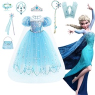 authentic Frozen Elsa Snow Queen Princess Cosplay Costume Dress Up for Girls Kids Dressing Fancy Dre