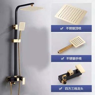 QUITE ชุดก๊อกน้ำฝักบัวสีดำทองฝักบัวเรนชาวเวอร์เครื่องผสมคุณภาพสูงแบบแตะอ่างอาบน้ำฝักบัวแบบผสม4ทางพร้