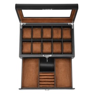 HELMDY Leather Watch Box with Drawer, 10 Slots, Locking, Jewellery Watch Holder for Men, Luxury Watc