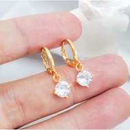 Anting Jepit Silver Titanium Anting Klip Gold Gandul Permata Putih Anti Karat Dan Anti Luntur